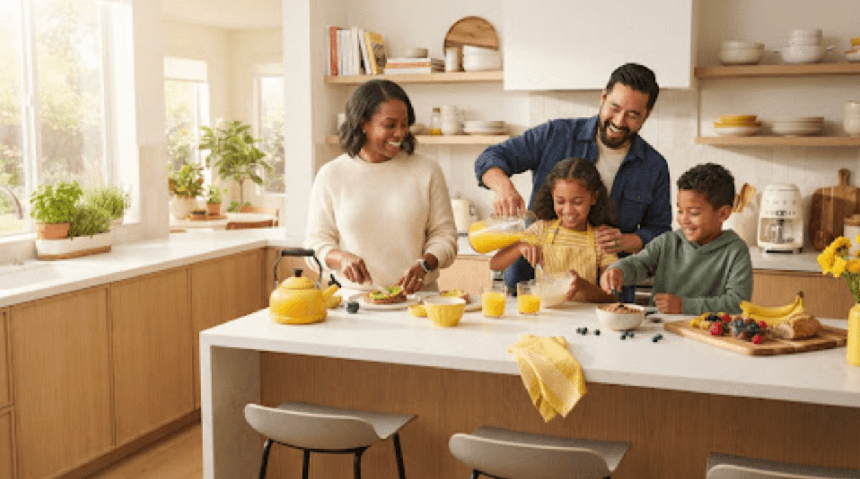 Family coordinating in the kitchen